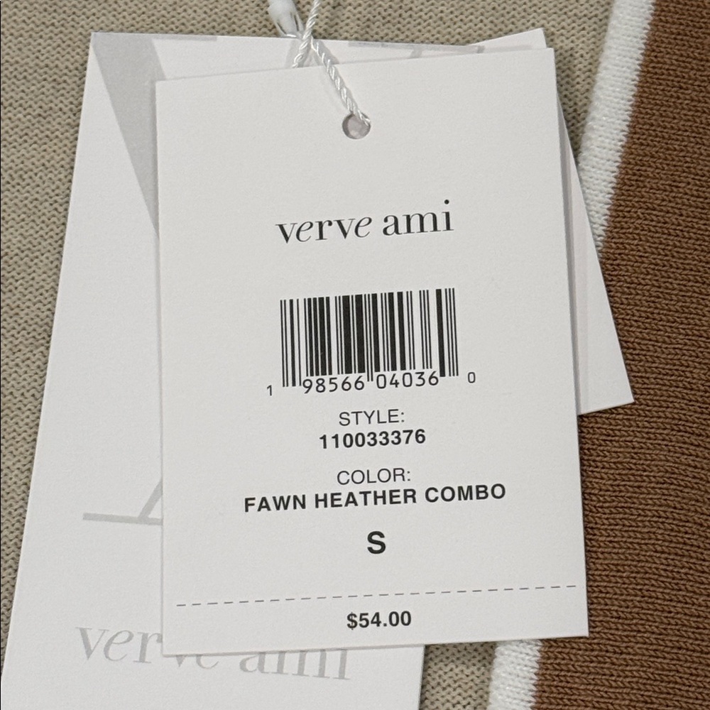 Verve Ami Cardigan Fawn Heather Combo Tan Stripe Ribbed Long Sleeve S - Picture 4 of 16